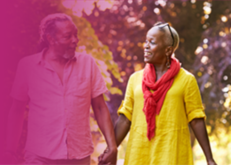 A couple on a walk together outside.